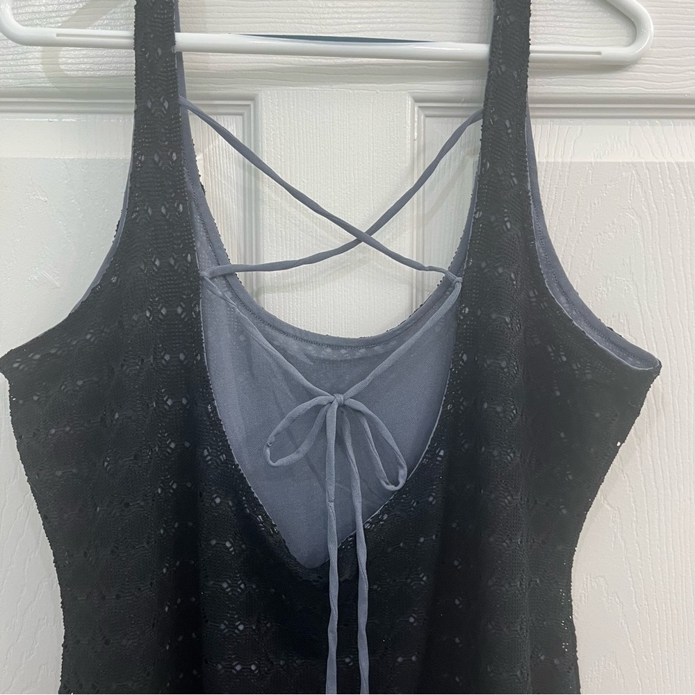 Athleta Black Blue Grey Lace Adjustable Stretch Women's Sporty Casual Tank Dress - Picture 4 of 13